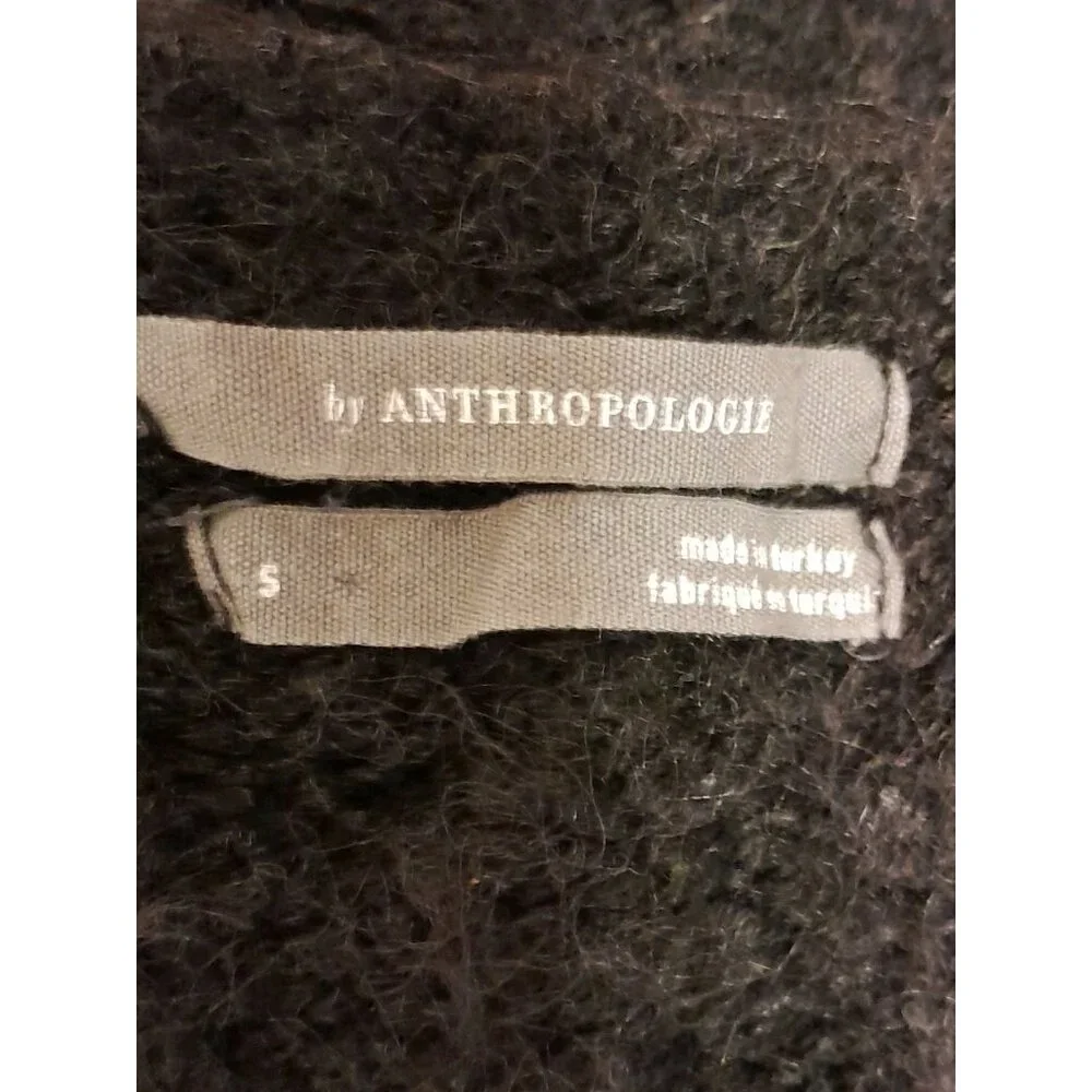 Anthropologie Pointelle Cardigan Sz Small Boho Oversized Cable-Knit Slouchy  Blk - Picture 8 of 11